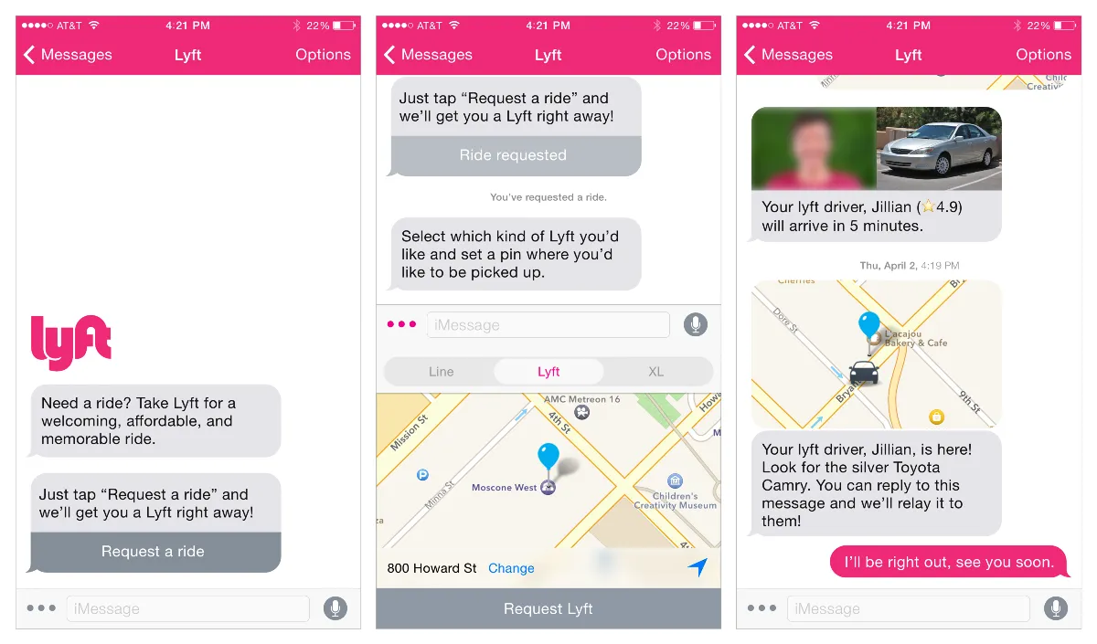 Lyft conversational interface mockup